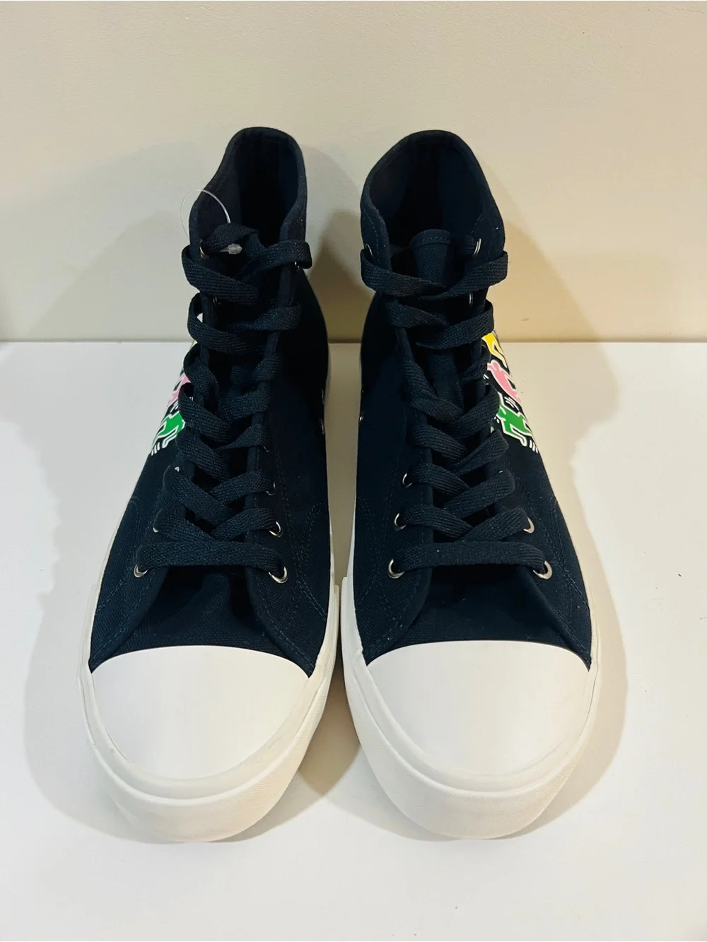 NEW Keith Haring x H&M Black High Top Sneakers Colorful Dancing Figures 10.5